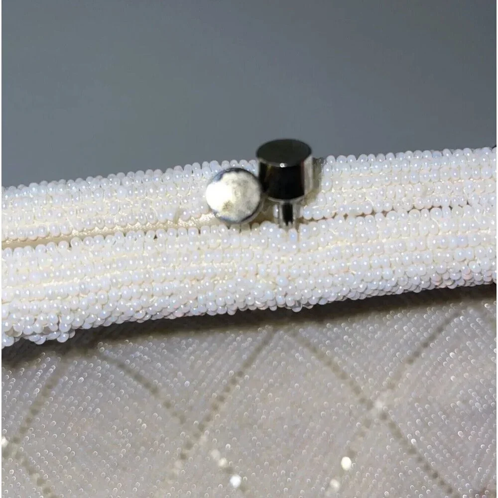 La Regale clutch purse Italian beads White Japan‎ Vintage Mid Century Floral EL4